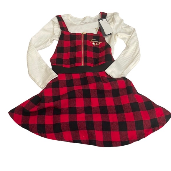 Tommy Hilfiger Other - Tommy Hilfiger Little Girls Ribbed Top and Check Jacquard Pinafore Skirt